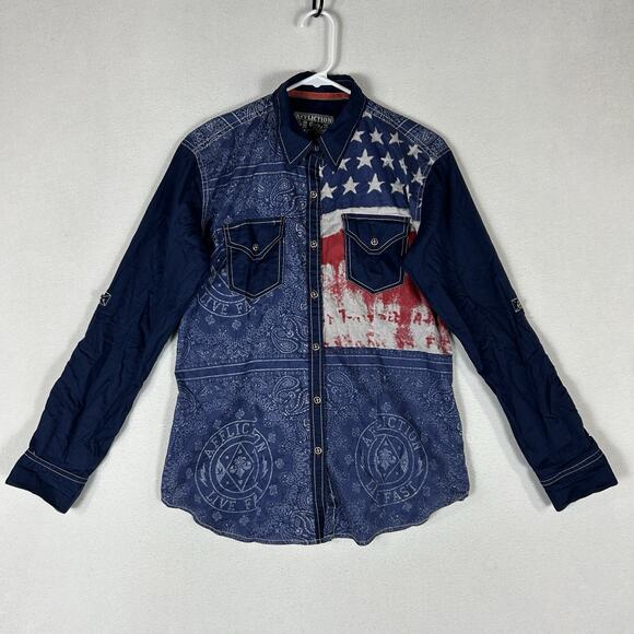 Affliction Black Premium Button Up Shirt Women's Medium US Flag Patriotic Top - Picture 1 of 12